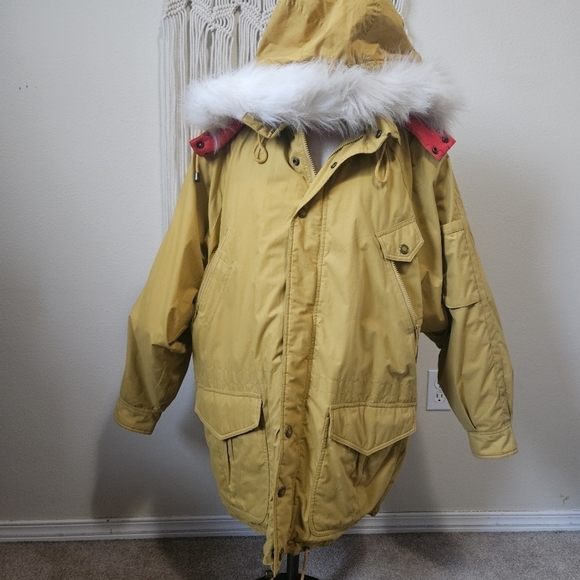 Vintage Yellow FoxRun Jacket Fur Lined Hood XL/XXL - Picture 1 of 10